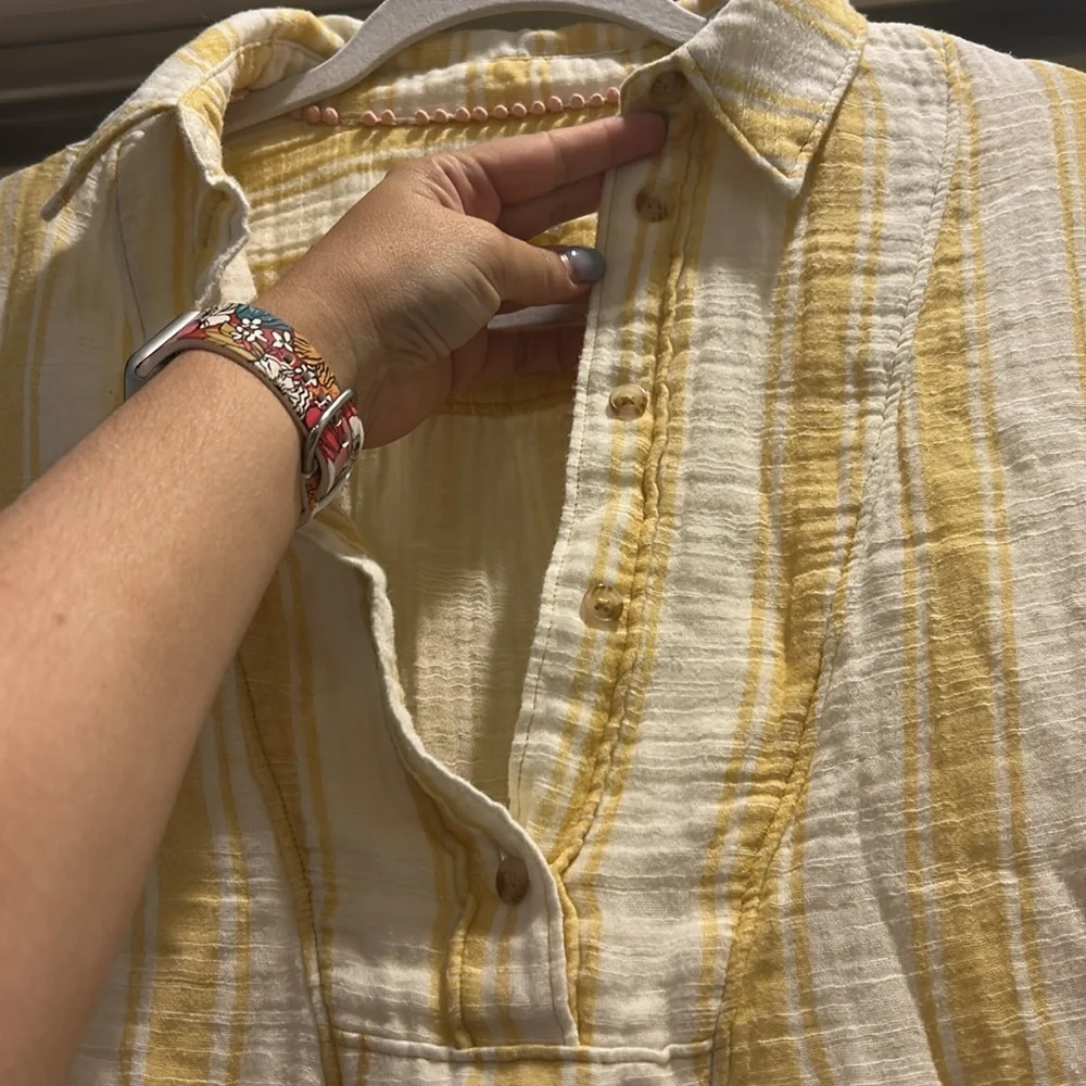 Anthropologie Side-Button Tunic Top Butter Yellow